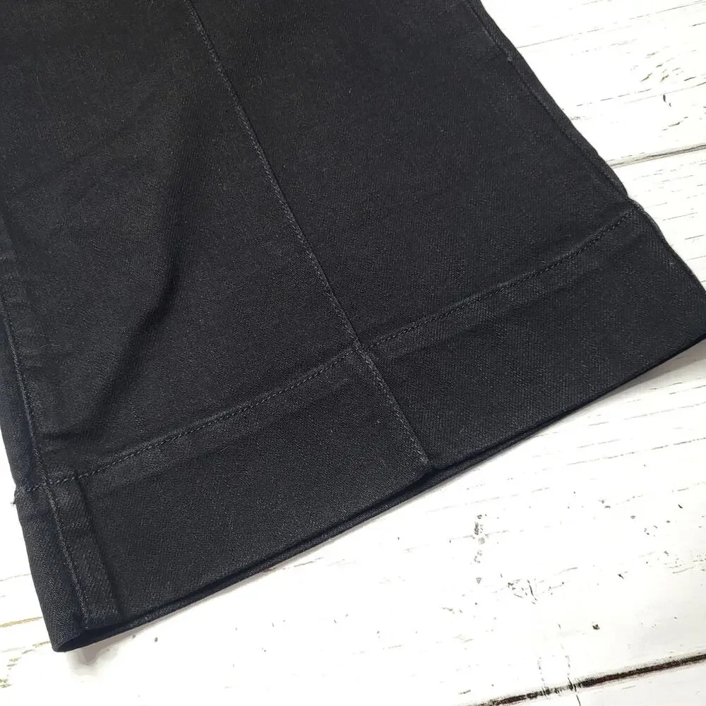J Crew Petite Denim Trouser Jeans Wide Leg Black Stacked Button Semi Stretch 27P
